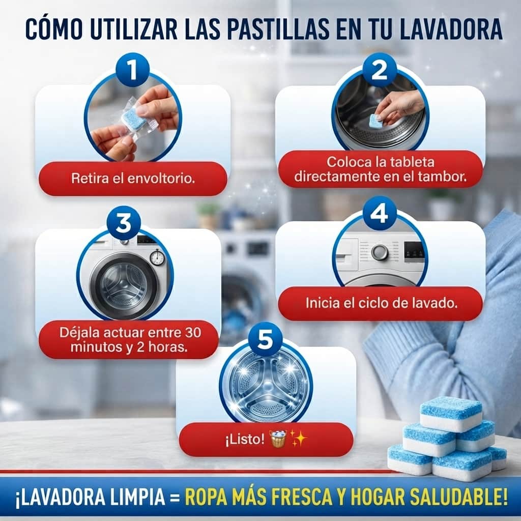 Pastilla de Limpieza Profunda para Lavadora - 24 Unid. - Limpia el interior de tu lavadora, no solo tu ropa