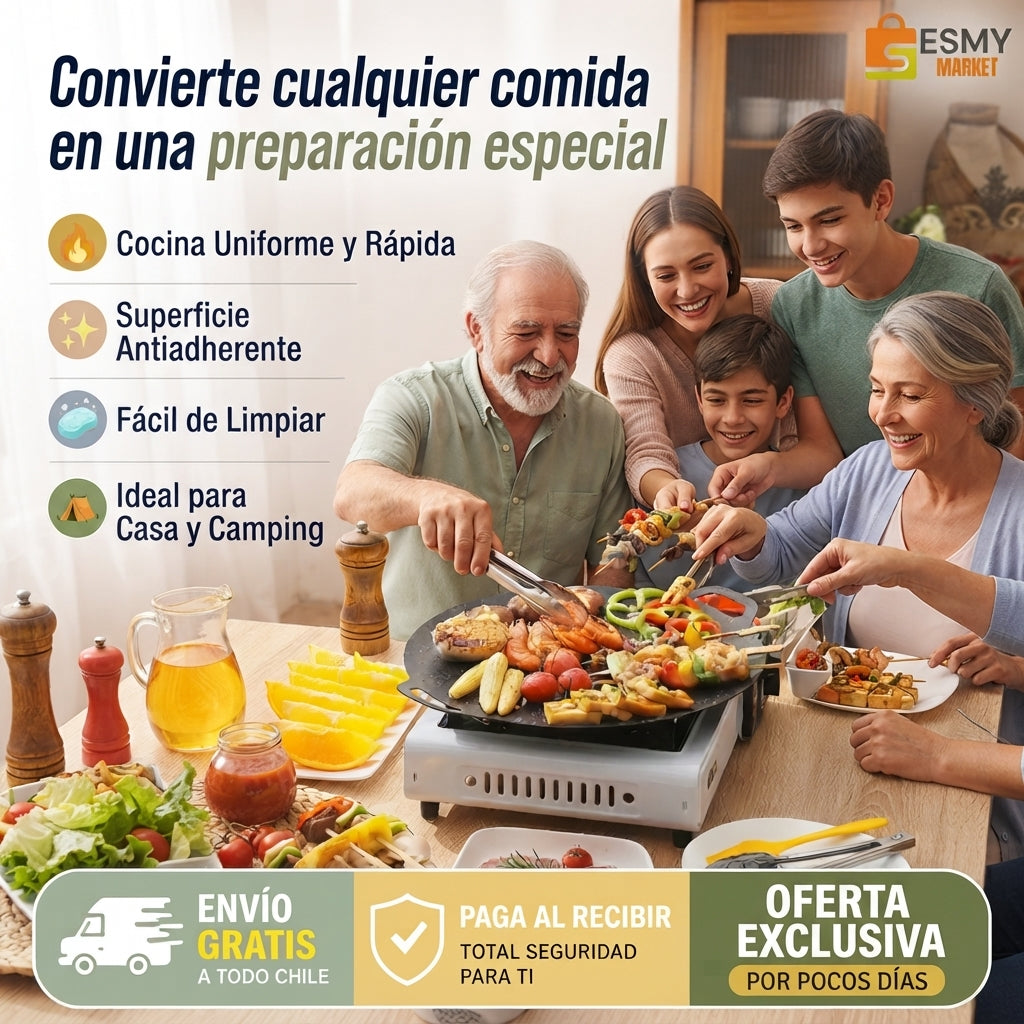 Plancha Disco Antiadherente 🥘 El sabor de una buena parrillada, ahora en tu propia cocina 🥘