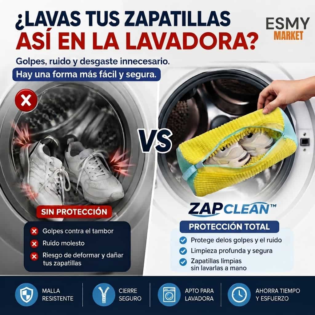 🧼 ZAPCLEAN™ Lava tus zapatillas en la lavadora… ¡sin golpes, sin complicaciones y sin lavarlas a mano!