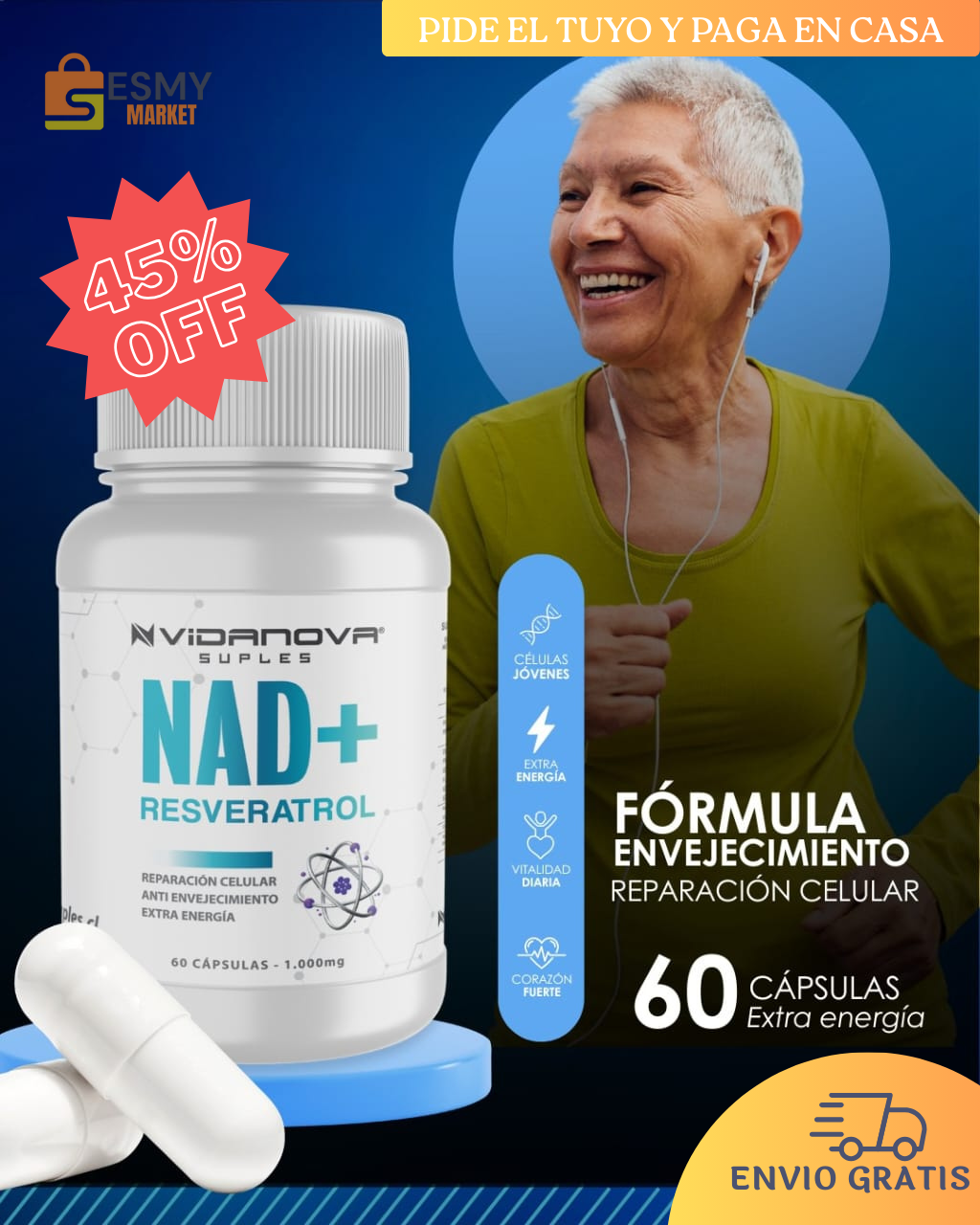 NAD+ RESVERATROL 1000MG 60 CAPS