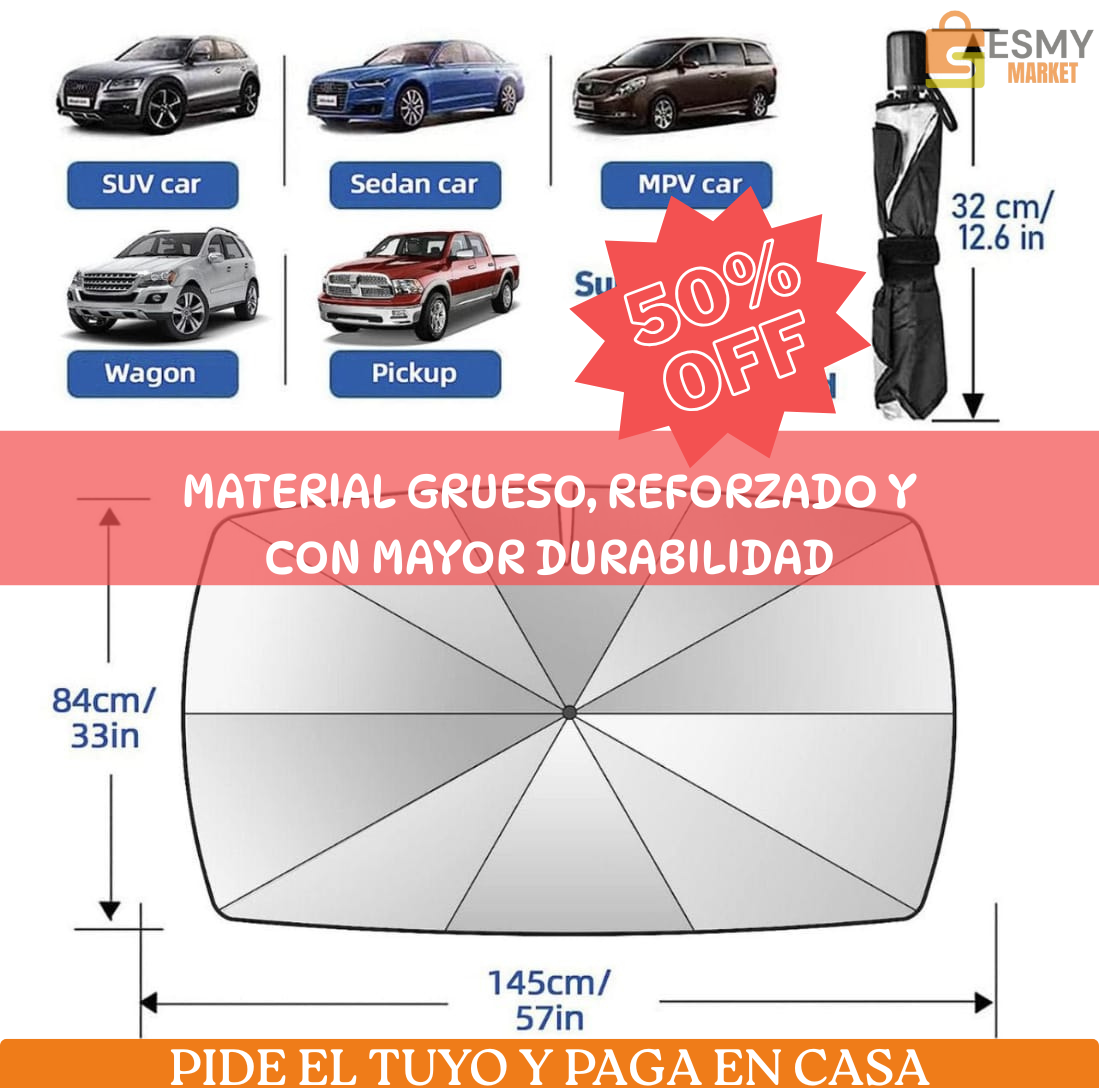 PARASOL PREMIUM PARA AUTO 🌂 Tecnología térmica reflectante que reduce significativamente la temperatura interior