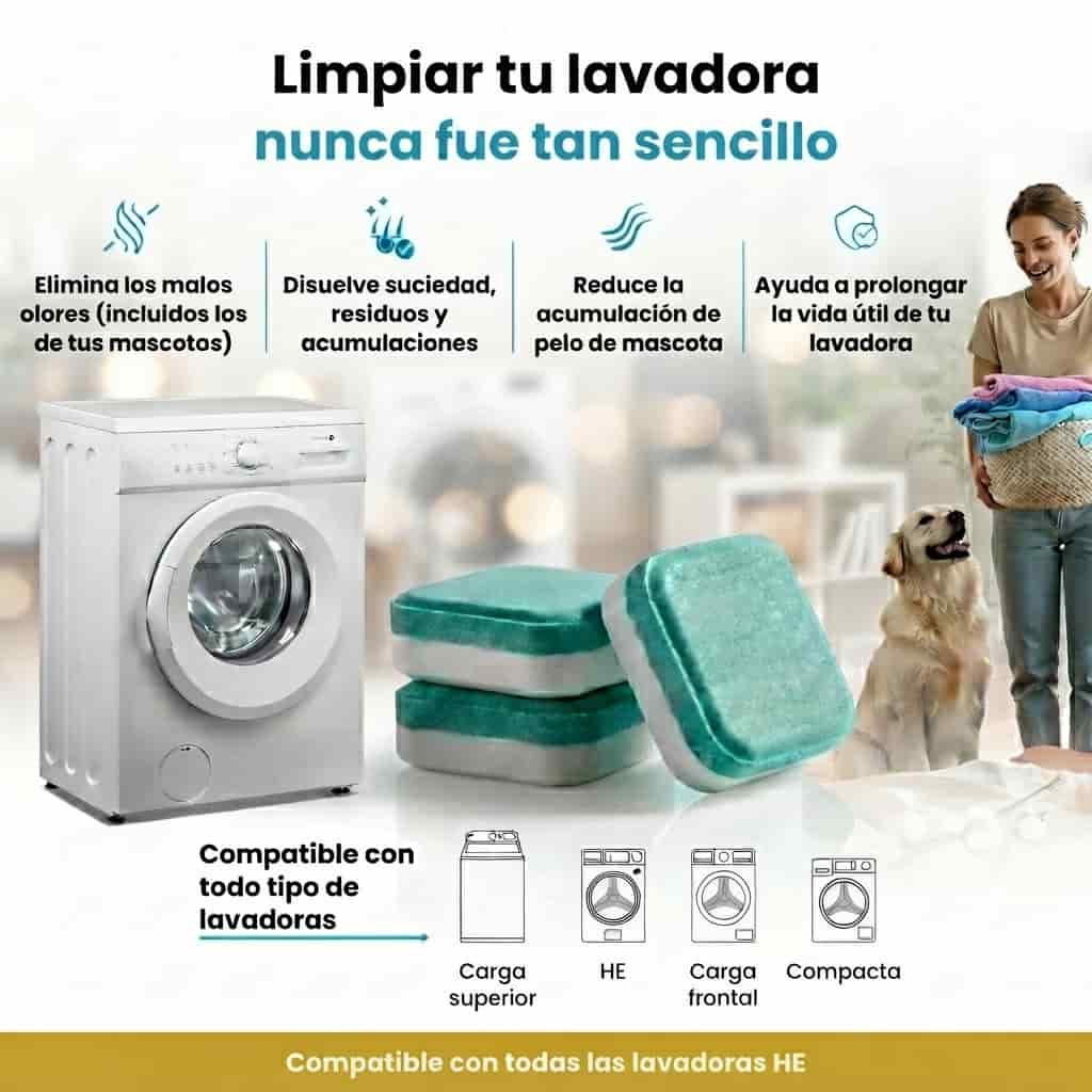 Pastilla de Limpieza Profunda para Lavadora - 24 Unid. - Limpia el interior de tu lavadora, no solo tu ropa