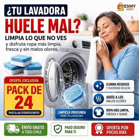Pastilla de Limpieza Profunda para Lavadora - 24 Unid. - Limpia el interior de tu lavadora, no solo tu ropa